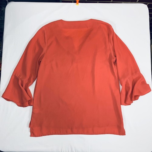 Violet + Claire Womens Solid Sheer Pink 3/4 Flounce Sleeve Blouse, Size Medium - Picture 8 of 8