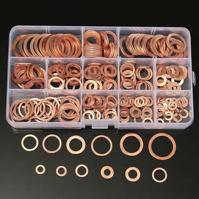 120Pc 8 Sizes Assorted Car Engine Copper Crush Washers Seal Gasket Flat Ring Set