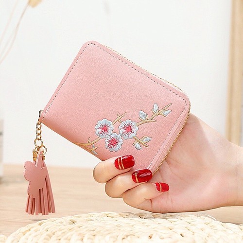 Small Wallet for Women Cute Flower Zipper Wallet Credit Card Holder Coin Purse