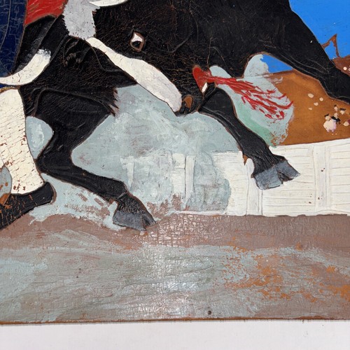 Matador Painting Bull Fighter Carving Leather Live Oak Vintage - Picture 5 of 12