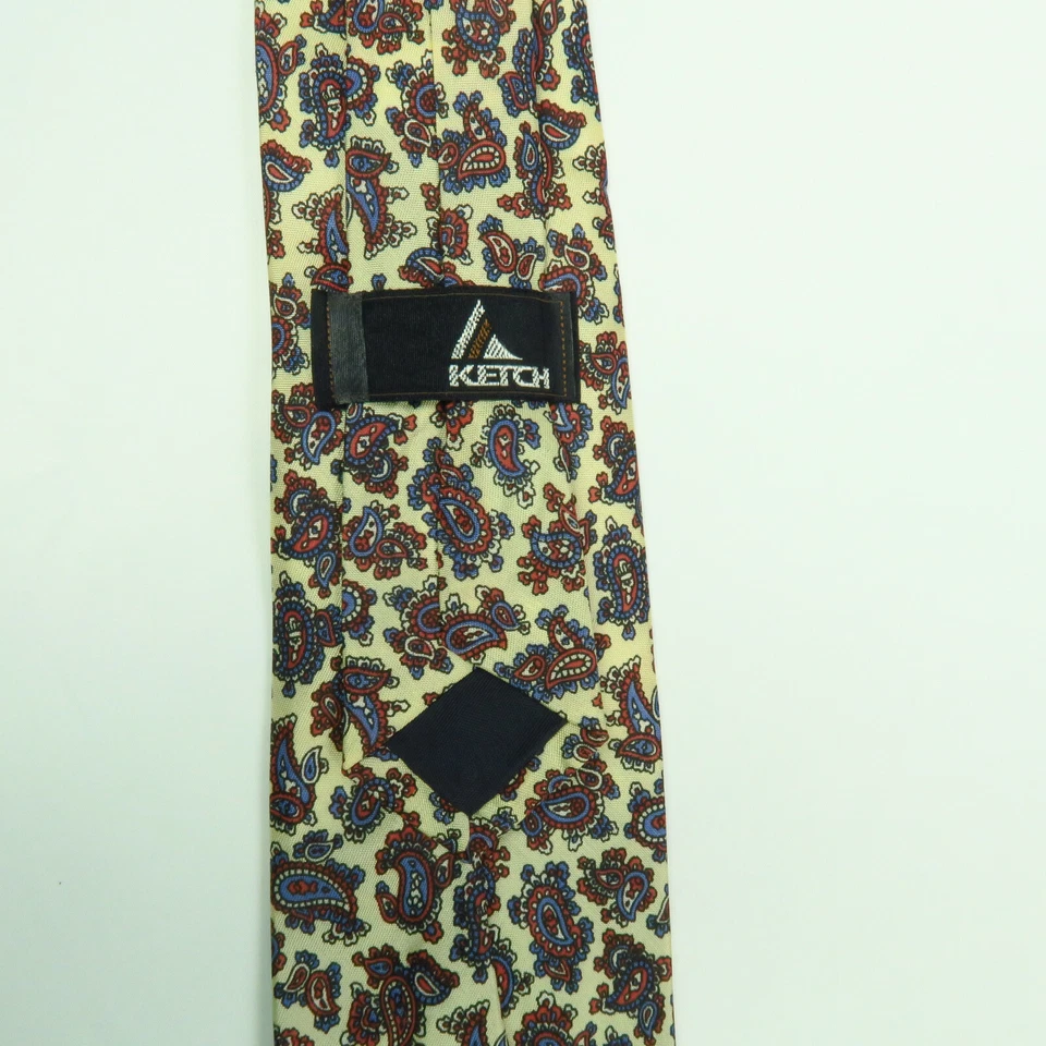 Corbata de Colección Ketch Cuello Amarillo Azul Rojo Cachemira 53"x3" Corta Estrecha Años 80 Preppy Foto 3 de 4