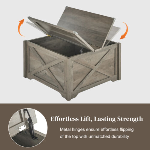 Farmhouse Square Coffee Table Wood Center Table w/Hidden Storage Compartment,US - Picture 7 of 11