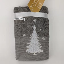 Set of 2 Glitz + Glimmer Christmas Tree Embroidered Bathroom Hand Towels Gray