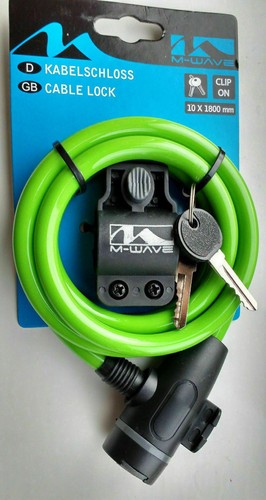 M Wave 10mm x 1800mm Spiral Cable Lock Complete With Bracket 5 Colours Bargain - Picture 2 of 6