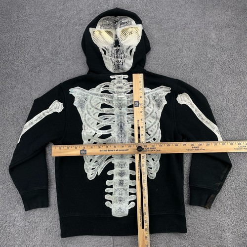 Old Navy Boys Pullover Hoodie Size Medium 8 Skeleton WATCH YOUR BACK Black - Picture 11 of 12