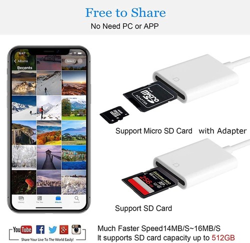 Apple Mfi Certified Lightning to SD Card Camera Reader for Iphone Ipad, Veetone - Picture 7 of 9