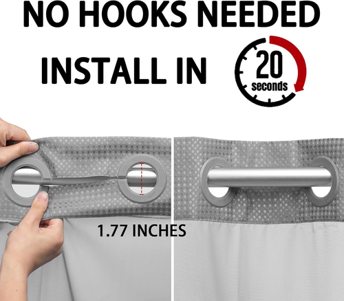 Ohne Haken Duschvorhang mit Snap in Liner Set Less Time Grau Waffel Dusche Curta - Bild 3 von 12