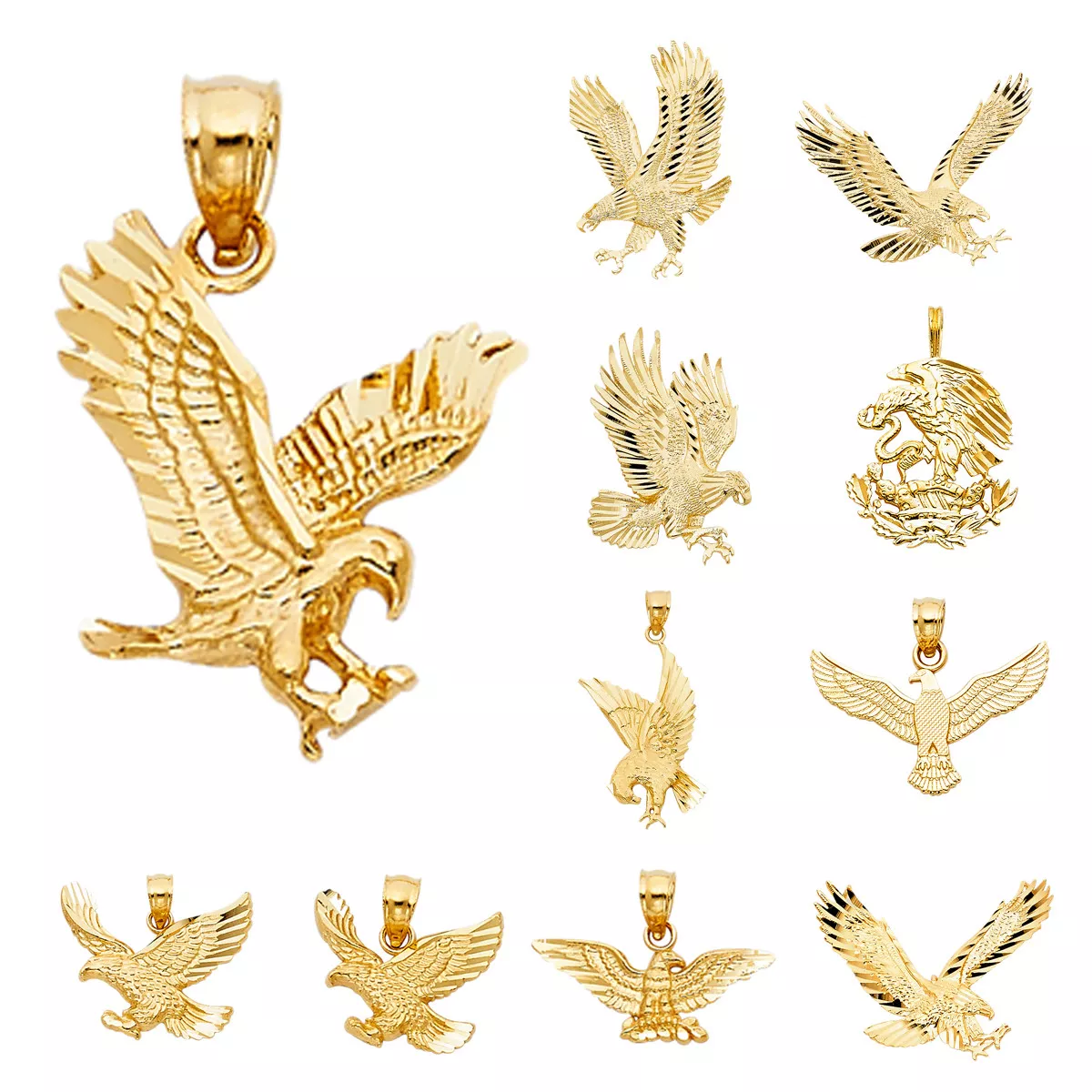 14K Real Solid Yellow Gold Eagle Pendant Collections For Men Women Eagle Pendant