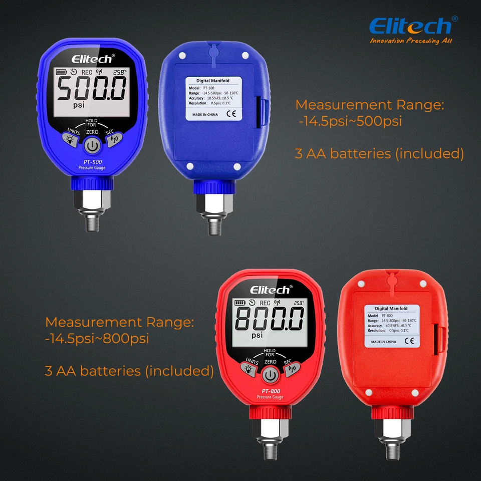 Elitech Wireless Digital Manifold Gauge HVAC Pressure Gauge Set PT-500&PT-800 - Image 3 of 4