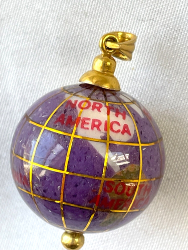 VTG 90'S 18K GOLD CHAROITE GEMSTONE GLOBE PENDANT NECKLACE - FREE SHIP - Picture 2 of 2