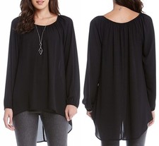 Karen Kane 4L25276 Black Semi-Sheer Hi-Lo Peasant Tunic Top - MSRP $88
