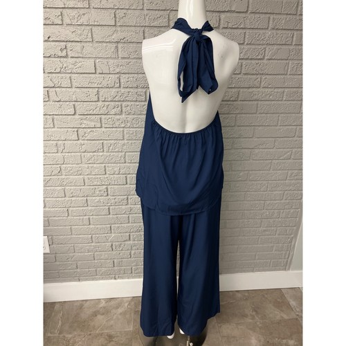 Women Navy Halter Top Wide Leg Pant Set Size M - Picture 4 of 12