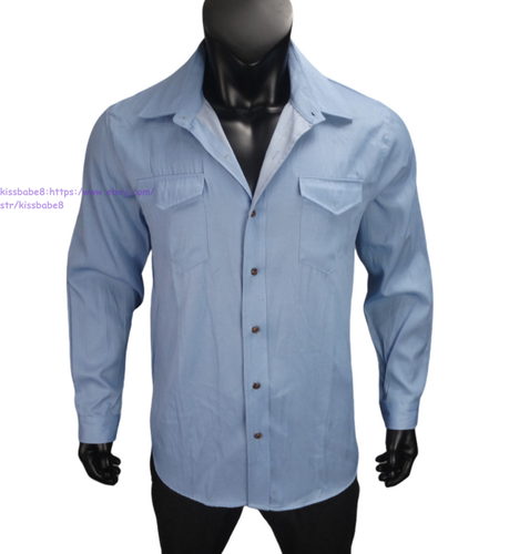 Mens Denim Shirt Long Sleeve Button Down Tops Western Casual Jean Work Shirts - Picture 8 of 17