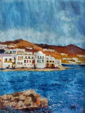 YARY DLUHOS Greece Mediterranean Sea Greek Island Original Art Oil Painting