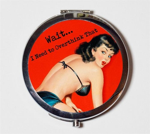 Overthinking Anxiety Funny Retro Compact Mirror Make Up Pocket Mirror Cosmetic - Picture 1 of 2