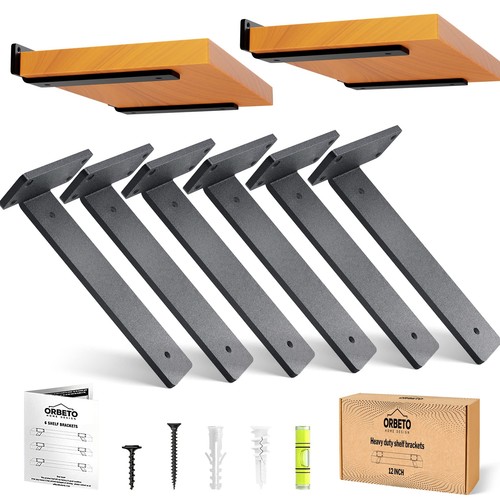 Heavy Duty Floating Shelf Bracket 6 inch-6 Pack with 1/4”-Thick Metal Black H... - Imagen 9 de 9