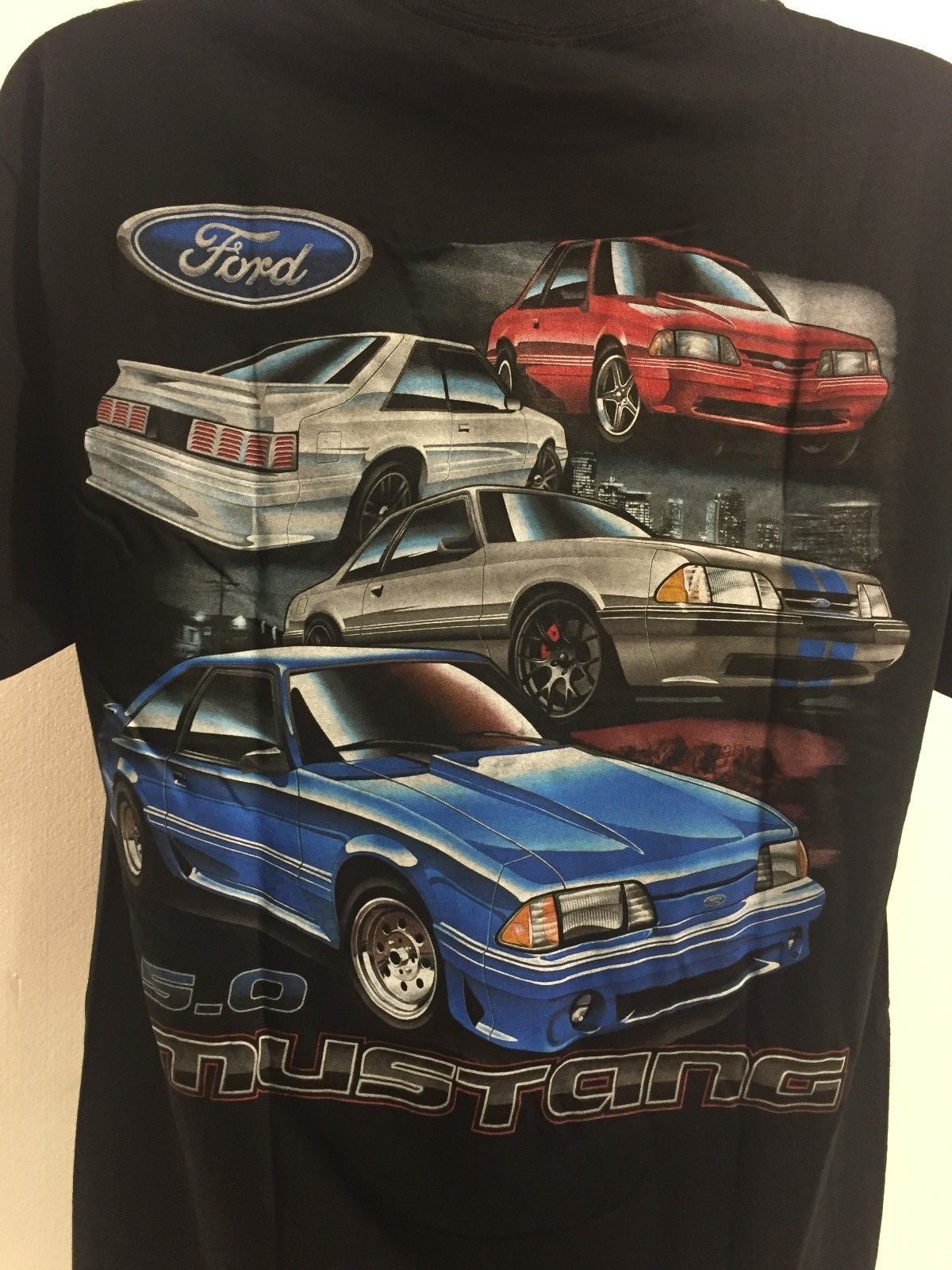 Ford Mustang T-Shirt - Black w/ Four Ford Fox Body Mustang 5.0 (Licensed) |  eBay