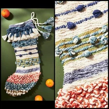 Anthropologie x All Roads Boho Woven Hanging Textured Stocking Christmas