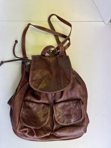Borse In Pelle Brown Cognac Leather Backpack Made In Italy Bag Pockets Travel - Picture 2 of 12