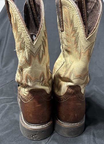 JUSTIN STEEL-TOE LEATHER STAMPEDE COWBOY WORK BOOT MEN'S 7 D BROWN/TAN - Imagen 6 de 13