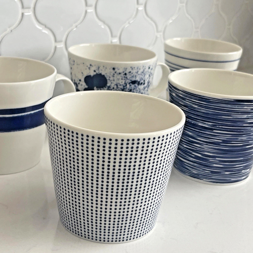 Set Of 6 Royal Doulton Pacific Mugs Varied Designs in Blue & White Coastal Cups - Picture 3 of 16