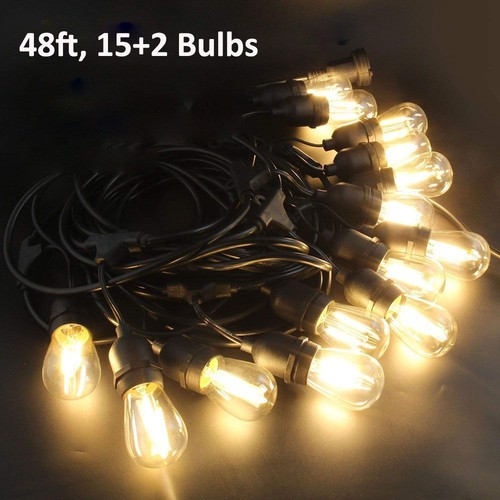 LED S14 String Lights 49Ft 15Pcs 2W LED Edison Filament Bulbs E27 Sockets Lights - Picture 13 of 22