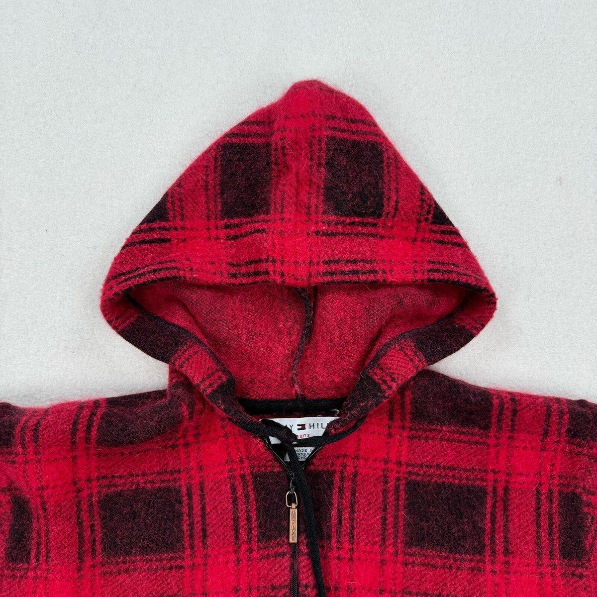Vintage Tommy Hilfiger Jacket Sz Small Red Black Plaid Wool