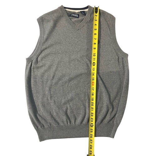 CHAPS Men's Sweater Vest Gray V Neck Large 100% Cotton Grandpa Preppy - Picture 7 of 7