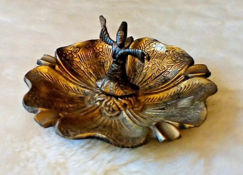 VINTAGE MESSING ZAUBERER ASCHENBECHER SCHALE GEÄTZTE BLÄTTER & BLUMEN MCM FANTASY MAGIE - Bild 10 von 11