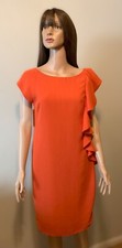 Zara Orange Side Ruffle short Sleeve Satiny Sheath Dress Size M