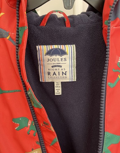 Joules Jungen 4Y rot Dinosaurier Kapuze Regenmantel Fleece gefüttert Jacke - Bild 3 von 8