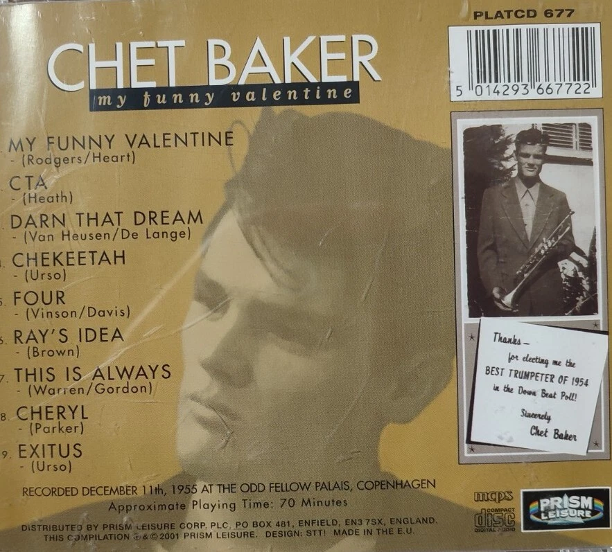 Chet Baker-My Funny Valentine CD Album.2001 Prism Leisure PLATCD 677.Cheryl/CTA+ Foto 2 de 4