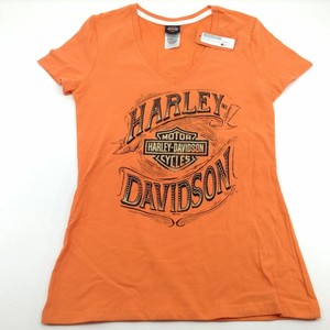 NEW-Harley-Womens-Fate-Rider-B-amp-S-V-Neck-Orange-Short-Sleeve-T-shirt-M-XL-2X-3X