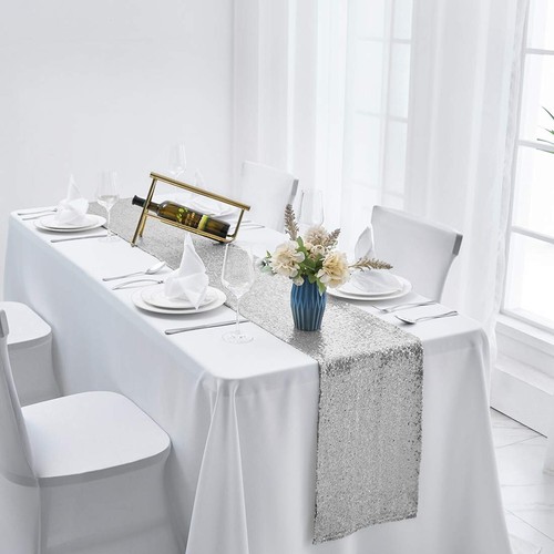 10 Packs 12 x 108 inches Silver Sequin Table Runner, Glitter Silver Table Run... - Picture 6 of 8