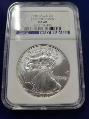 🌟 2010 $1 American Silver Eagle 1 oz .999 Coin NGC MS69 EARLY RELEASES