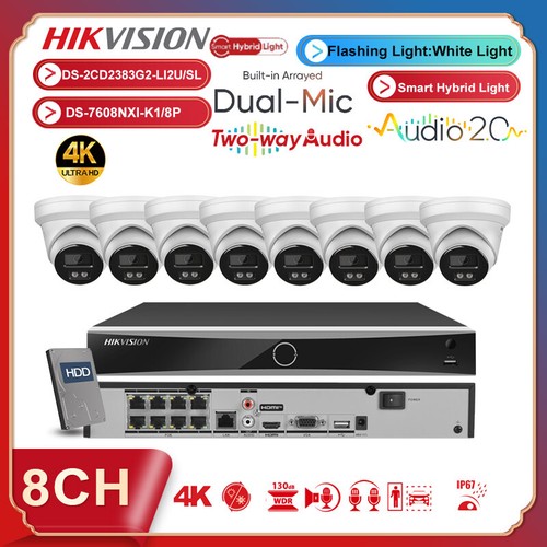 AU Hikvision 4k 8ch CCTV System 8MP 2Way Audio Colorvu+IR IP Camera 8POE NVR Lot
