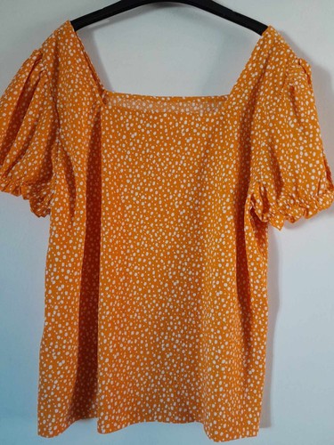 Top de verano naranja/amarillo oscuro manchado talla 22-24 cuello cuadrado NUEVO - Imagen 6 de 6