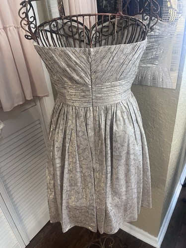 Sushanna, Size 6, Beige With Metallic Silver Accents Strapless Dress - Picture 3 of 13