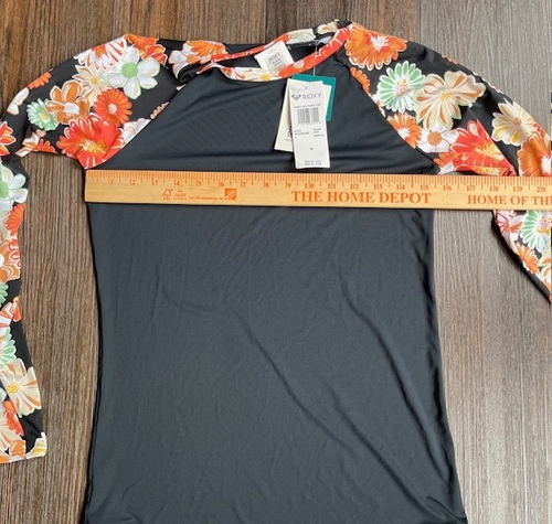 Roxy New Rash Guard Womens Medium Retro Ringer Style Floral Long Sleeve Black - Picture 8 of 12