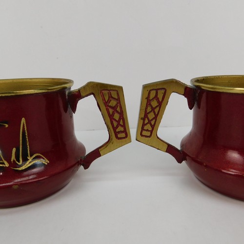2er Set Vintage Tee-/Kaffeetassen Israelische Judaica Emaille auf Messing Metall Tassen 6 Unzen - Bild 3 von 21