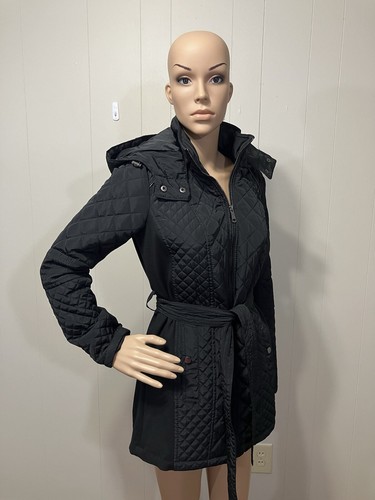 NEW! Beautiful "Sebby Collection" Black Quilted WaterResistant Trench Coat Small - Picture 12 of 18