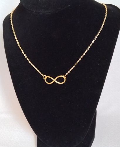 Infinity Pendant Necklace Handmade 14k Gold Plated Stainless Steel Chain 18" - Picture 3 of 6