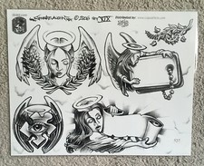 Tattoo Flash Single Sheet by Jesse Lee Vaughn 11  X 14  Angel, Halos, Eye, Wings