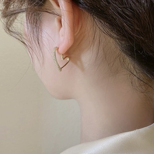 CZ Love Heart Stud Earrings for Women - Picture 5 of 5
