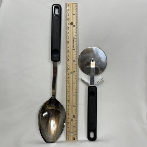 Vintage Ekco Solid Black Plastic Nylon Handle Solid Serving Spoon & Pizza Cutter - Picture 3 of 11