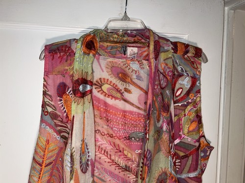 Anu Wool Embroidered Vest Art to Wear Boho Multicolor Festival Size XL. d616 - Picture 2 of 12