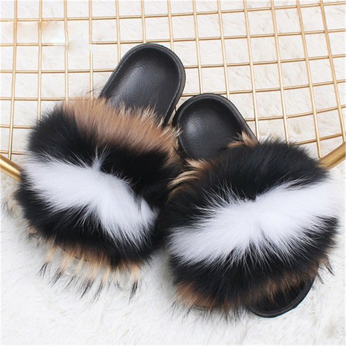 Womens Real Fox Fur Sliders Slides Slippers Sandals Holiday Indoor Outdoor Shoes - Picture 6 of 24