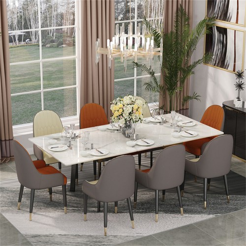 Solid Marble Expandable Dining Table Space Saving Compact 4-12 Seat Kitchen Desk - Picture 2 of 48