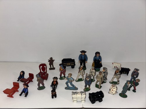 Lot of Vintage Cast Iron Lead Figures Sailors Amish Male Female People.
