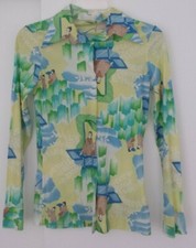Vintage Asian Blouse Top Womens Small Button Down ILGWU Union Made In USA